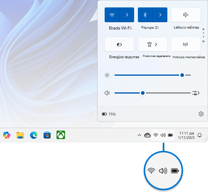 "Windows" sparčiųjų parametrų ekrano nuotrauka.