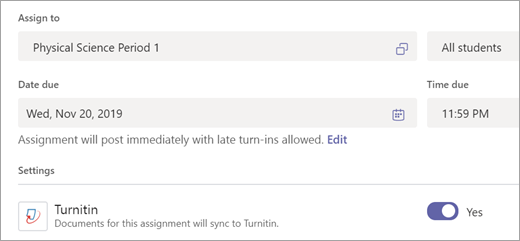 Opcija Turnitin je preklopna na opciju "Da"